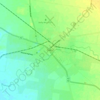 Mapa topográfico Dalby, altitud, relieve