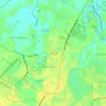 Mapa topográfico Legok, altitud, relieve