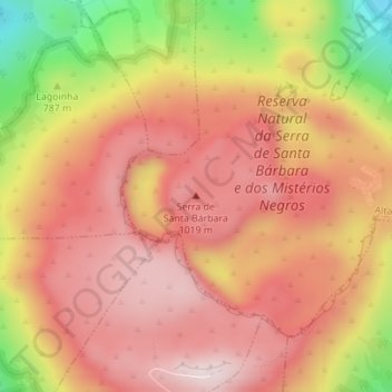 Mapa topográfico Serra de Santa Bárbara, altitud, relieve