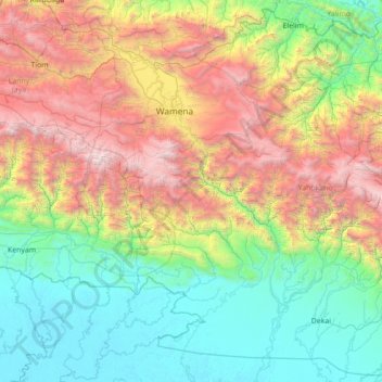 Mapa topográfico Distrik Samenage, altitud, relieve
