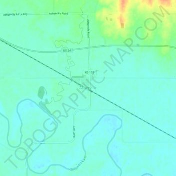 Mapa topográfico Asherville, altitud, relieve