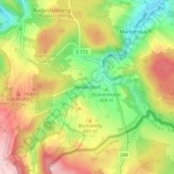 Mapa topográfico Hellendorf, altitud, relieve