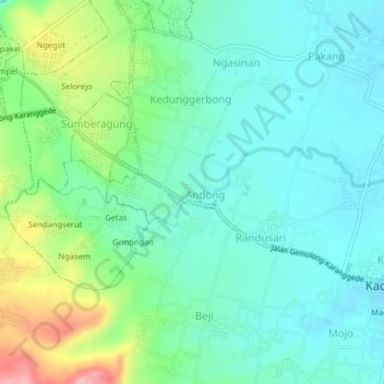 Mapa topográfico Randusari, altitud, relieve
