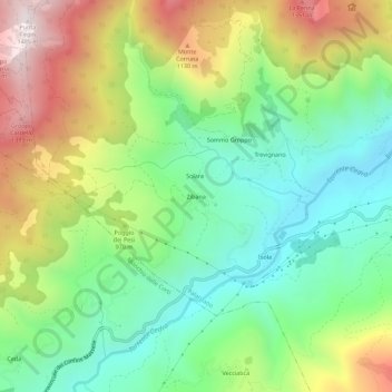 Mapa topográfico Zibana, altitud, relieve