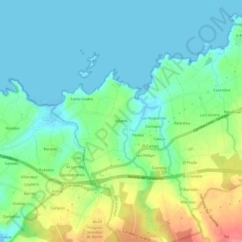 Mapa topográfico Villamil, altitud, relieve