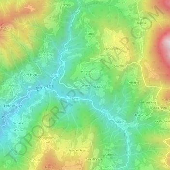 Mapa topográfico Fondrea, altitud, relieve