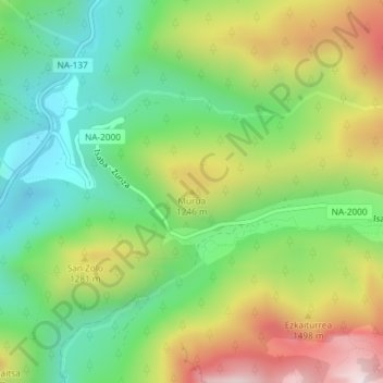 Mapa topográfico Murua, altitud, relieve