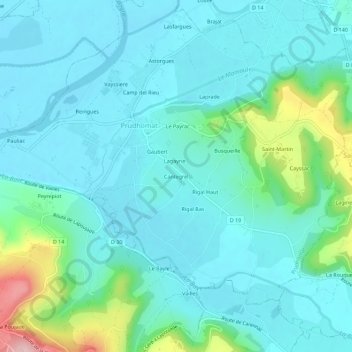 Mapa topográfico Cantegrel, altitud, relieve