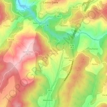 Mapa topográfico Ribolhos, altitud, relieve