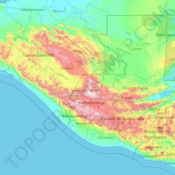Mapa topográfico Huehuetenango, altitud, relieve