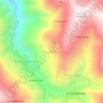Mapa topográfico Los Cuartelitos, altitud, relieve