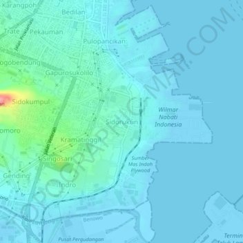 Mapa topográfico Sidorukun, altitud, relieve