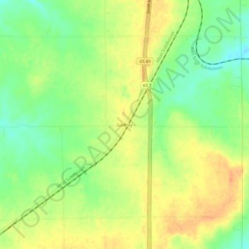 Mapa topográfico Godfrey, altitud, relieve