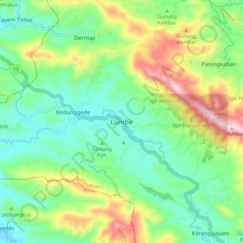 Mapa topográfico Lumbir, altitud, relieve