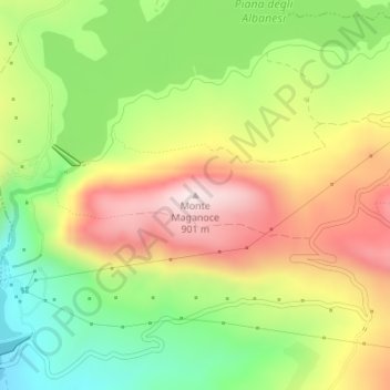 Mapa topográfico Monte Maganoce, altitud, relieve
