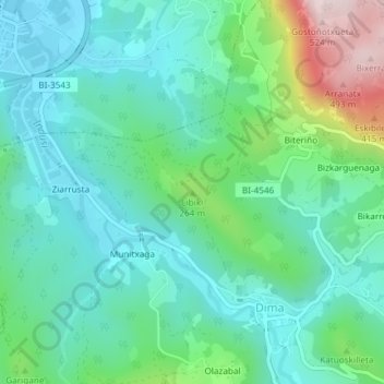 Mapa topográfico Libiki, altitud, relieve