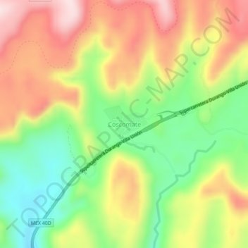 Mapa topográfico Coscomate, altitud, relieve
