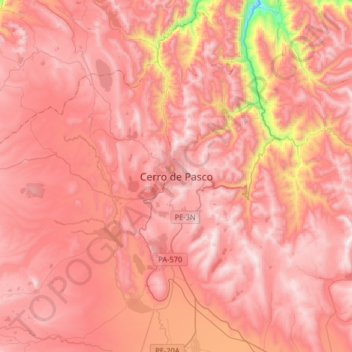 Mapa topográfico Cerro de Pasco, altitud, relieve