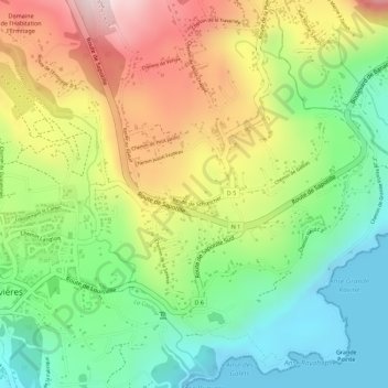 Mapa topográfico Schoelcher, altitud, relieve