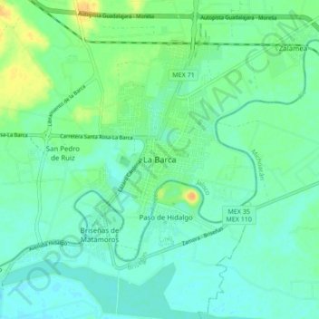 Mapa topográfico La Barca, altitud, relieve
