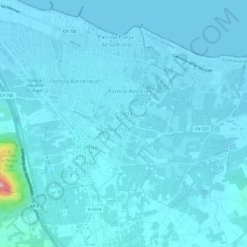 Mapa topográfico els Poblets, altitud, relieve