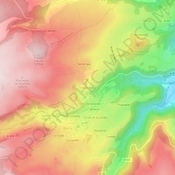Mapa topográfico Serre-Bas, altitud, relieve