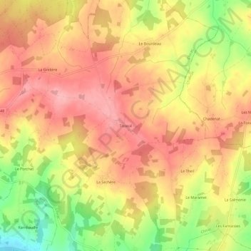 Mapa topográfico Tisseuil, altitud, relieve