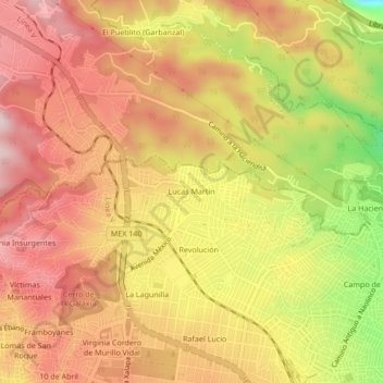 Mapa topográfico Lucas Martín, altitud, relieve