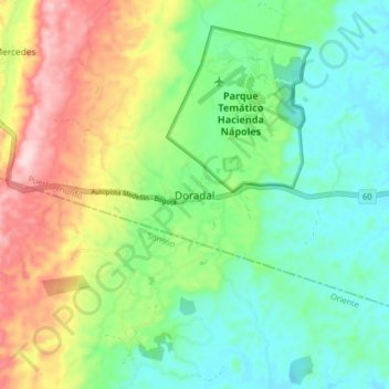Mapa topográfico Doradal, altitud, relieve
