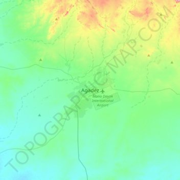 Mapa topográfico Agadez, altitud, relieve