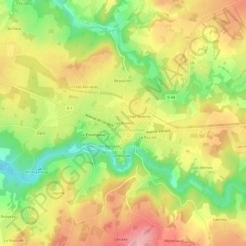 Mapa topográfico Les Ecoles, altitud, relieve