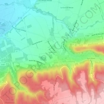 Mapa topográfico Le Vernay, altitud, relieve