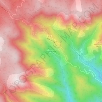 Mapa topográfico Coustorgues, altitud, relieve