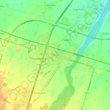 Mapa topográfico Ponte Taro, altitud, relieve