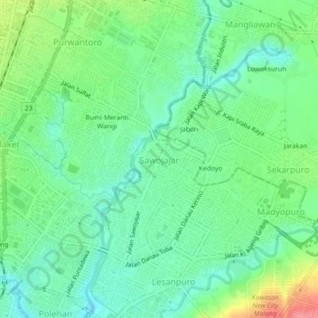 Mapa topográfico Sawojajar, altitud, relieve