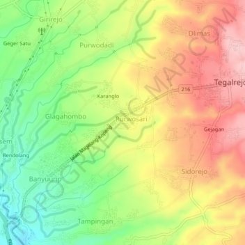 Mapa topográfico Semen, altitud, relieve