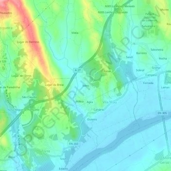 Mapa topográfico Vales, altitud, relieve