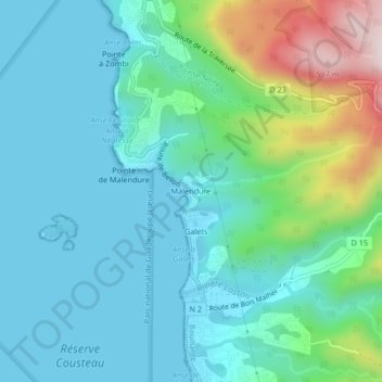 Mapa topográfico Malendure, altitud, relieve
