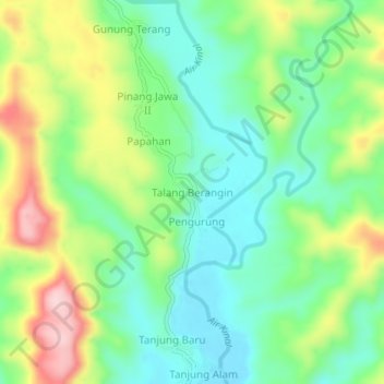 Mapa topográfico Talang Berangin, altitud, relieve