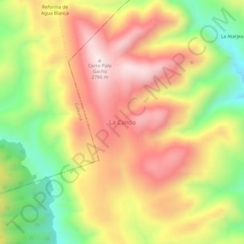 Mapa topográfico La Canoa, altitud, relieve