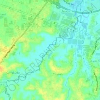 Mapa topográfico Sentul, altitud, relieve