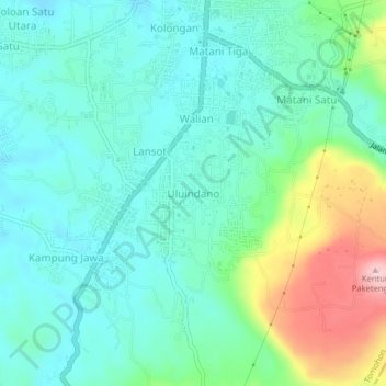 Mapa topográfico Uluindano, altitud, relieve