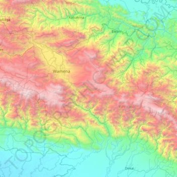 Mapa topográfico Distrik Yogosem, altitud, relieve