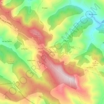Mapa topográfico Padornelo, altitud, relieve