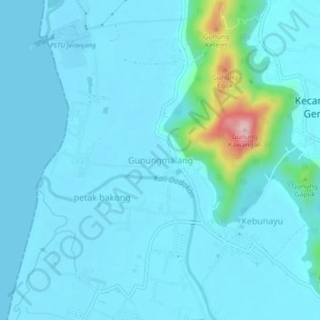 Mapa topográfico Gunungmalang, altitud, relieve