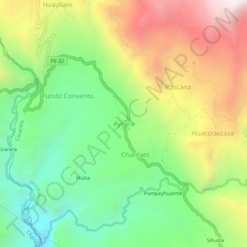 Mapa topográfico Aycara, altitud, relieve