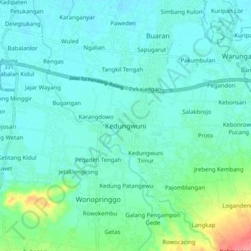 Mapa topográfico Kedungwuni, altitud, relieve