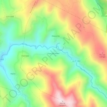 Mapa topográfico Chao de Vilarín, altitud, relieve