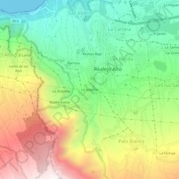 Mapa topográfico La Azadilla, altitud, relieve