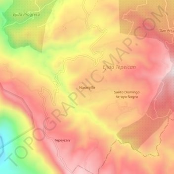 Mapa topográfico Naranjillo, altitud, relieve